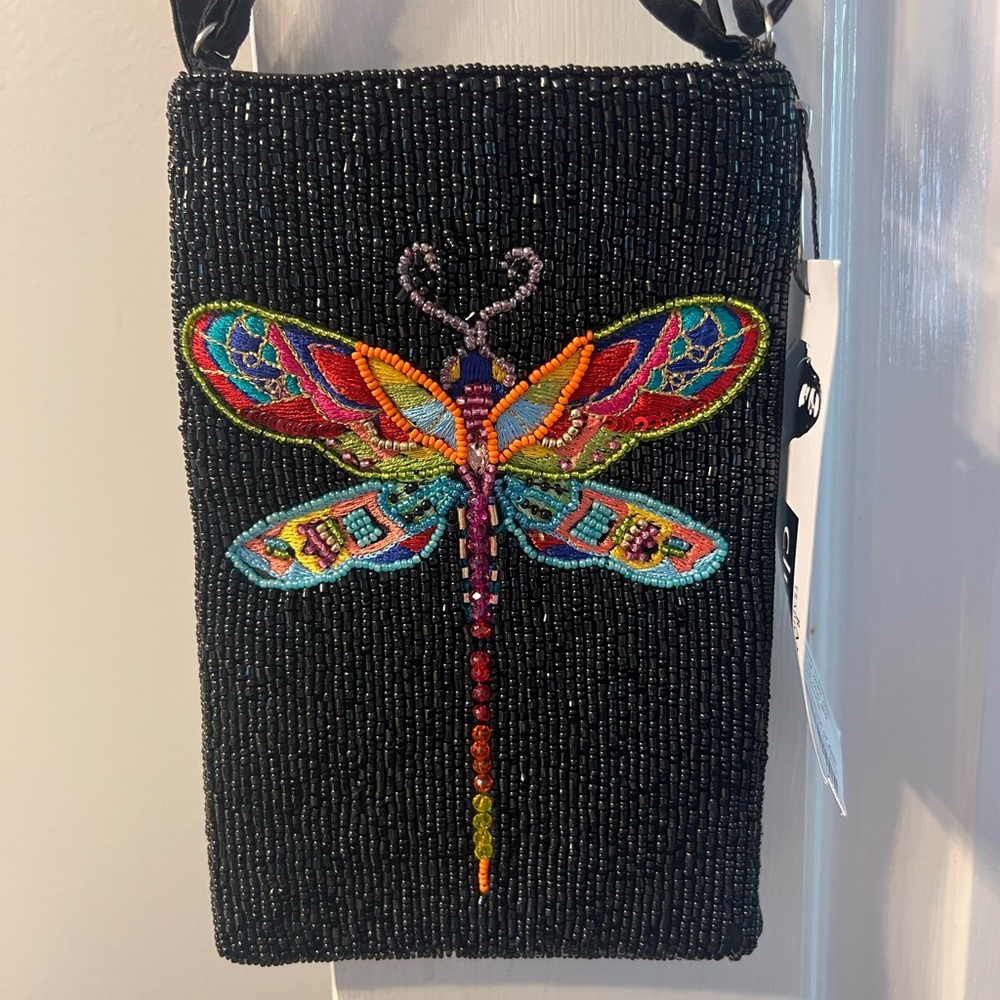 NWT Bamboo Trading Company beaded dragonfly crossbody, great concert bag